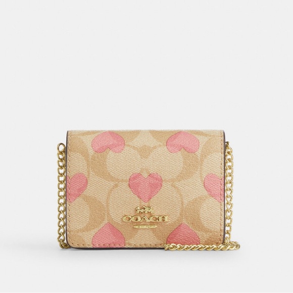 NWT Coach Outlet Boxed Mini Wallet On A Chain In Signature Canvas Heart … - Picture 3 of 8